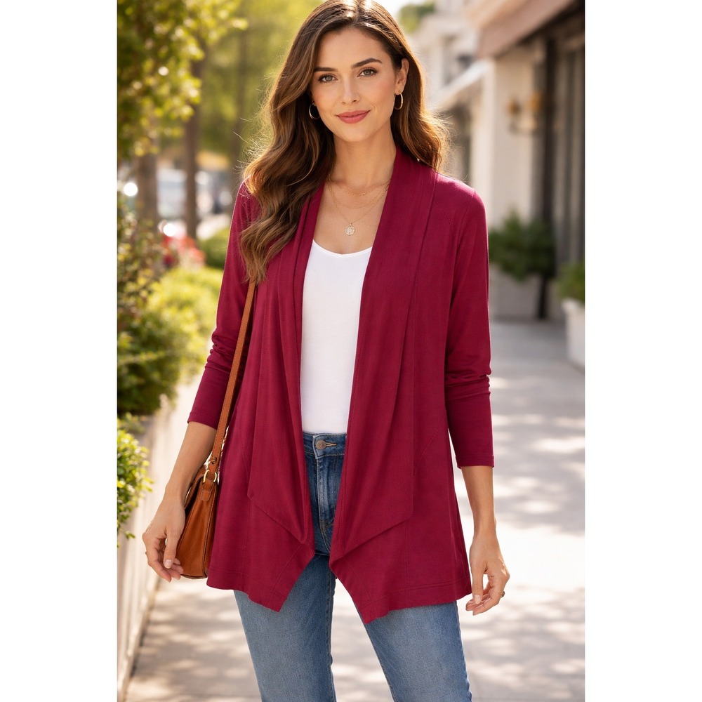 Athleta Womens M Burgundy Pranayama Open Front Cardigan Pockets Medium Athleta